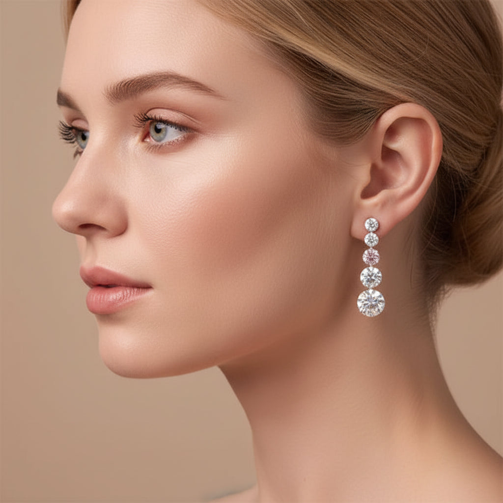 Gold & Silver Drop Earrings with Pink Gemstones – Elegant Crystal Dangle Earrings for Women