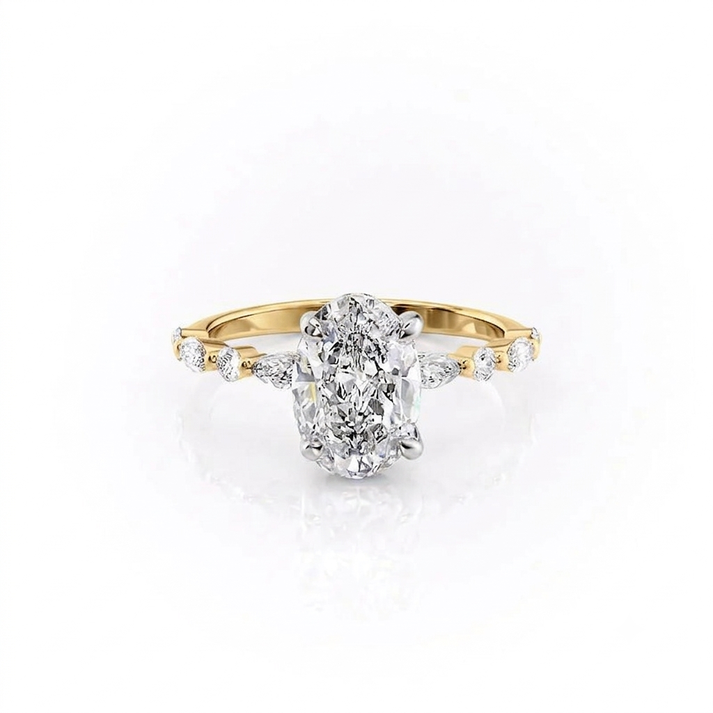 Oval Cut Diamond Engagement Ring in Rose Gold with Pavé Accent Stones