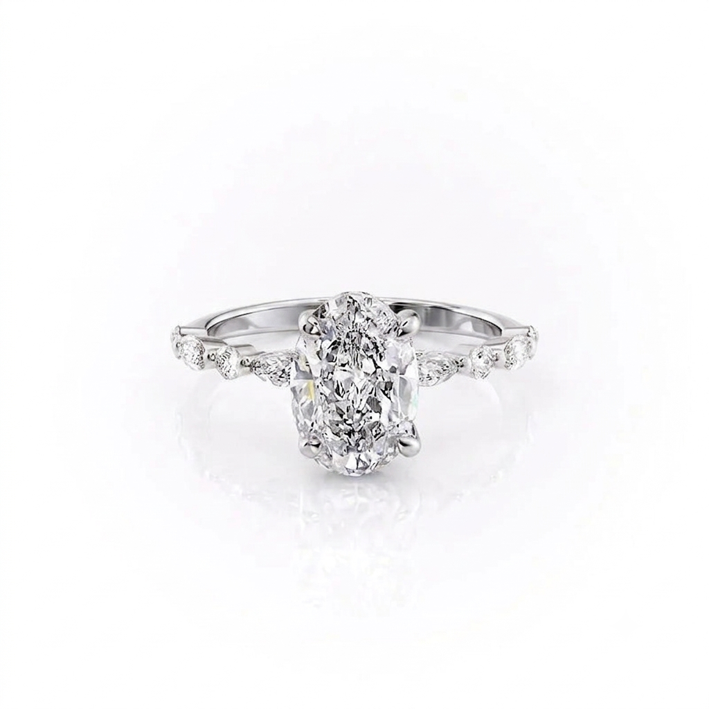 Oval Cut Diamond Engagement Ring in Rose Gold with Pavé Accent Stones