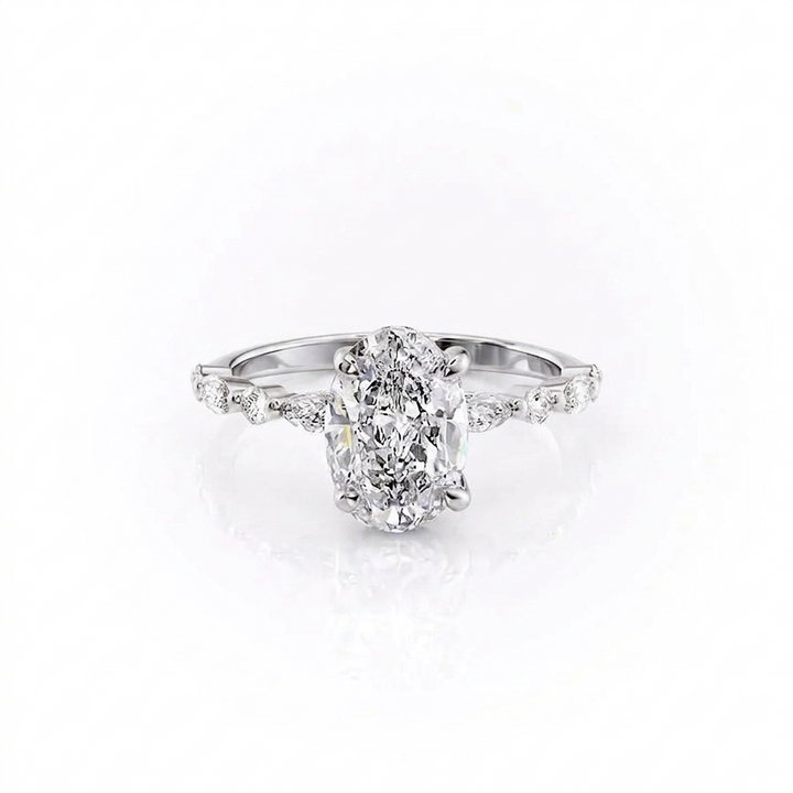 Oval Cut Diamond Engagement Ring in Rose Gold with Pavé Accent Stones