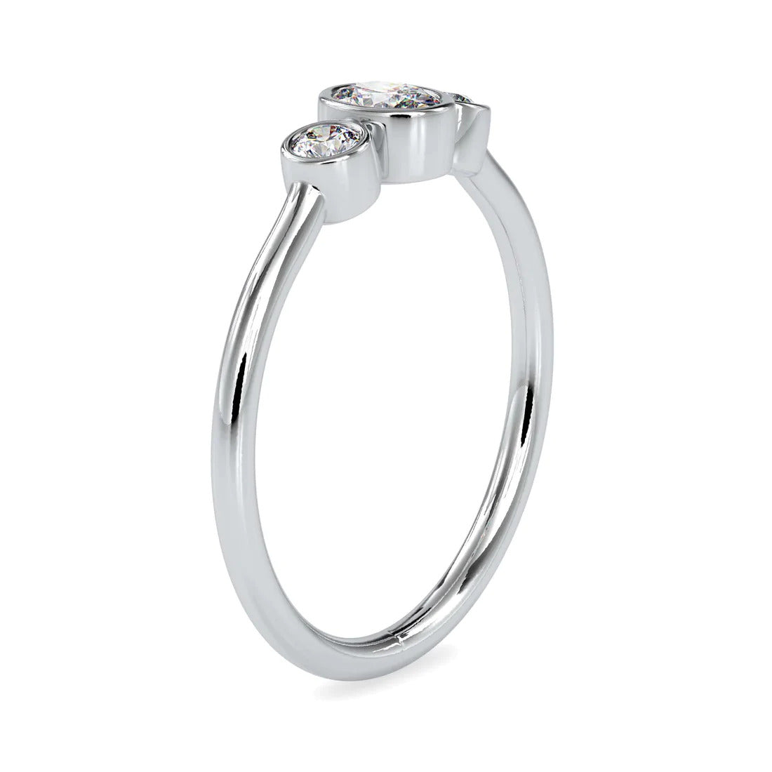 Three Stone Bezel Set Oval & Round Diamond Ring in 14K White & Yellow Gold | Minimalist Engagement Ring
