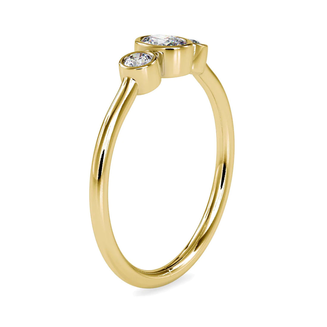 Three Stone Bezel Set Oval & Round Diamond Ring in 14K White & Yellow Gold | Minimalist Engagement Ring