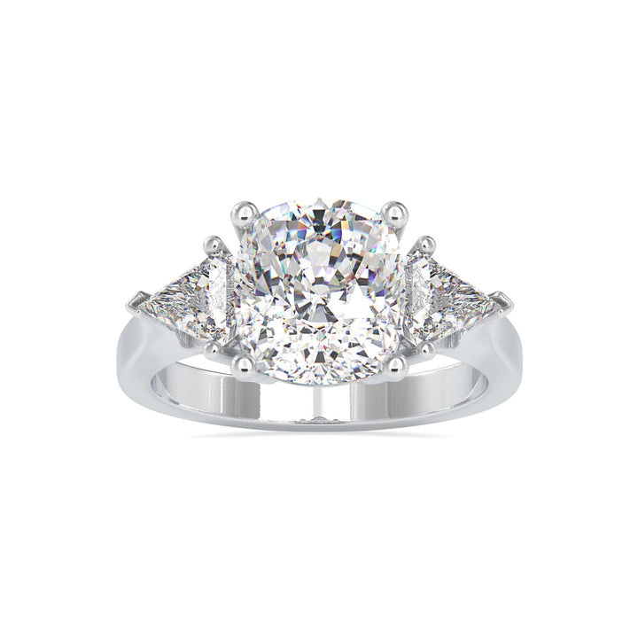 3 Stone Cushion Cut Diamond Engagement Ring with Trillion Side Stones | Yellow Gold & White Gold