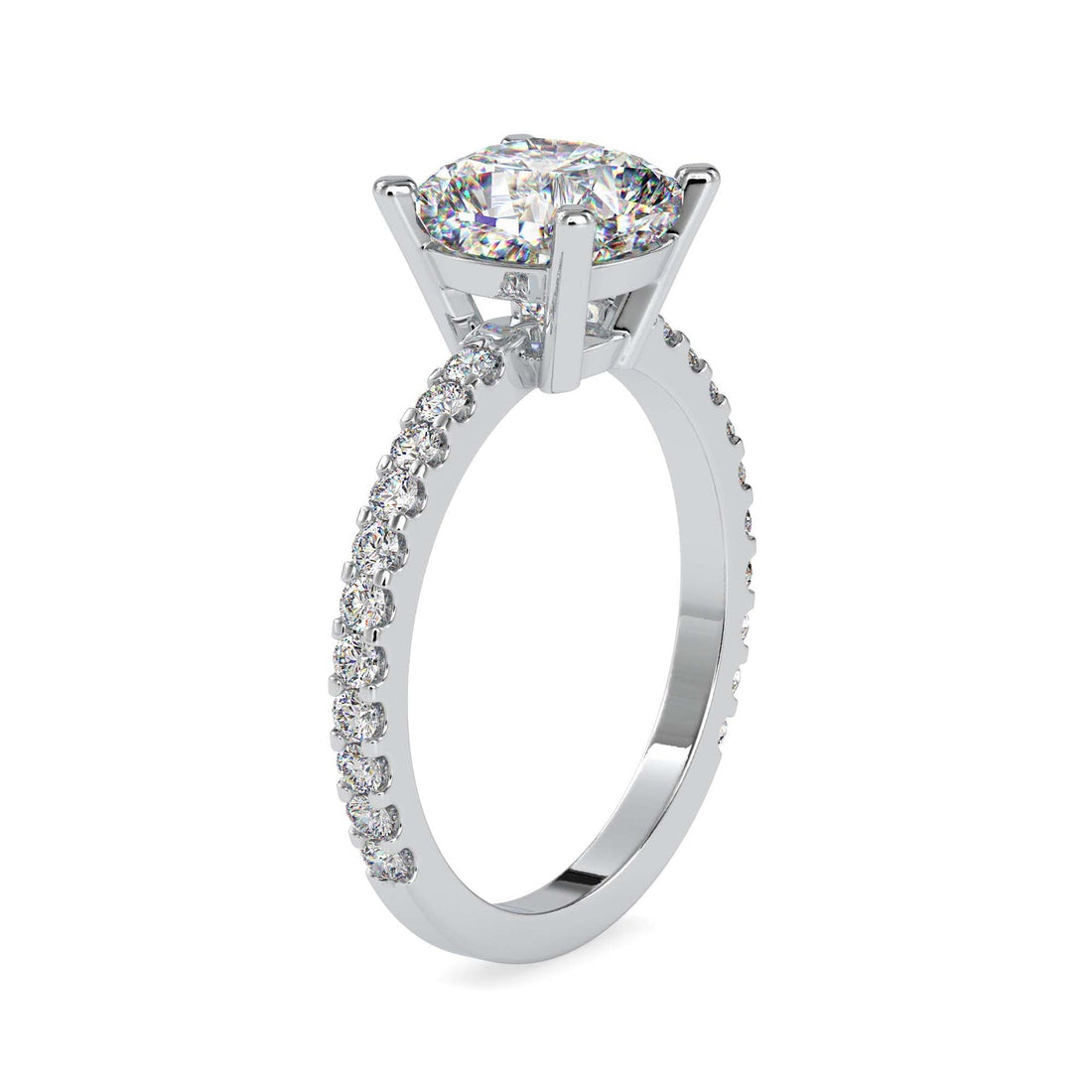 Round Brilliant Cut Diamond Solitaire Engagement Ring with Pavé Band | 14K White & Yellow Gold