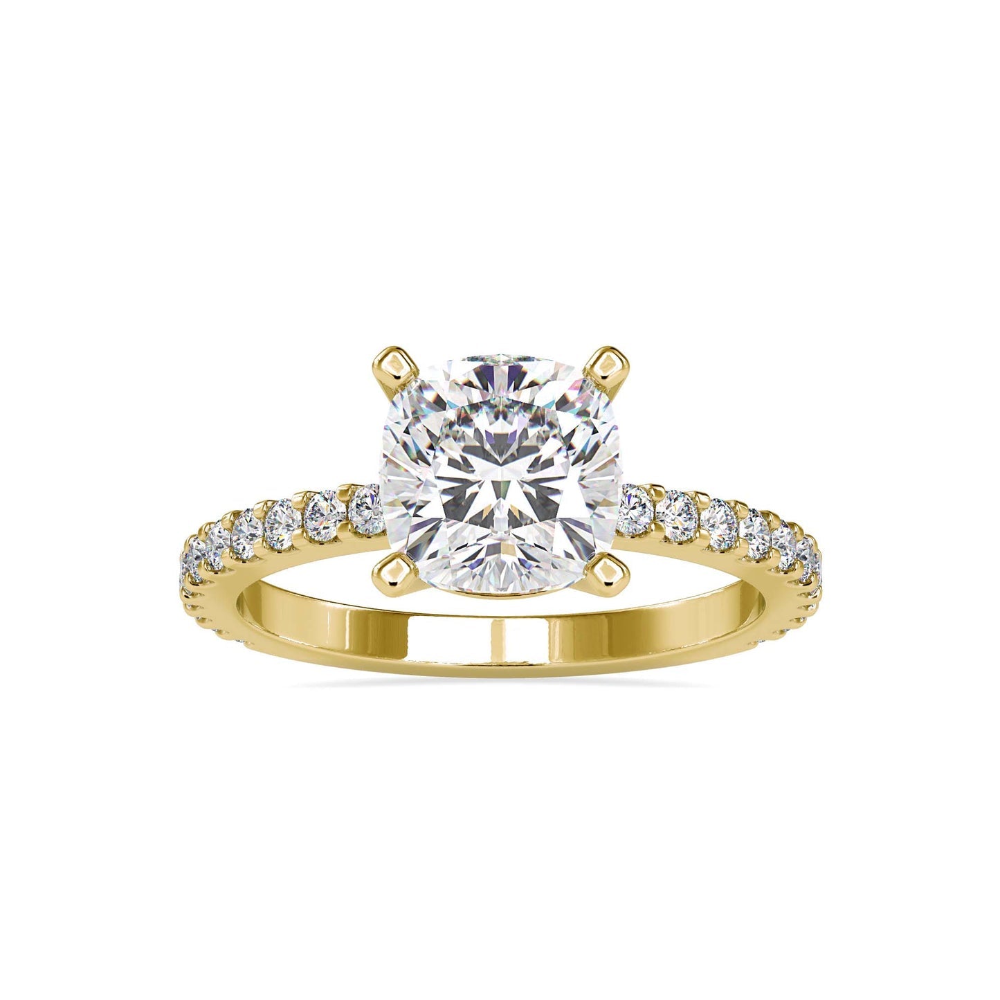Round Brilliant Cut Diamond Solitaire Engagement Ring with Pavé Band | 14K White & Yellow Gold