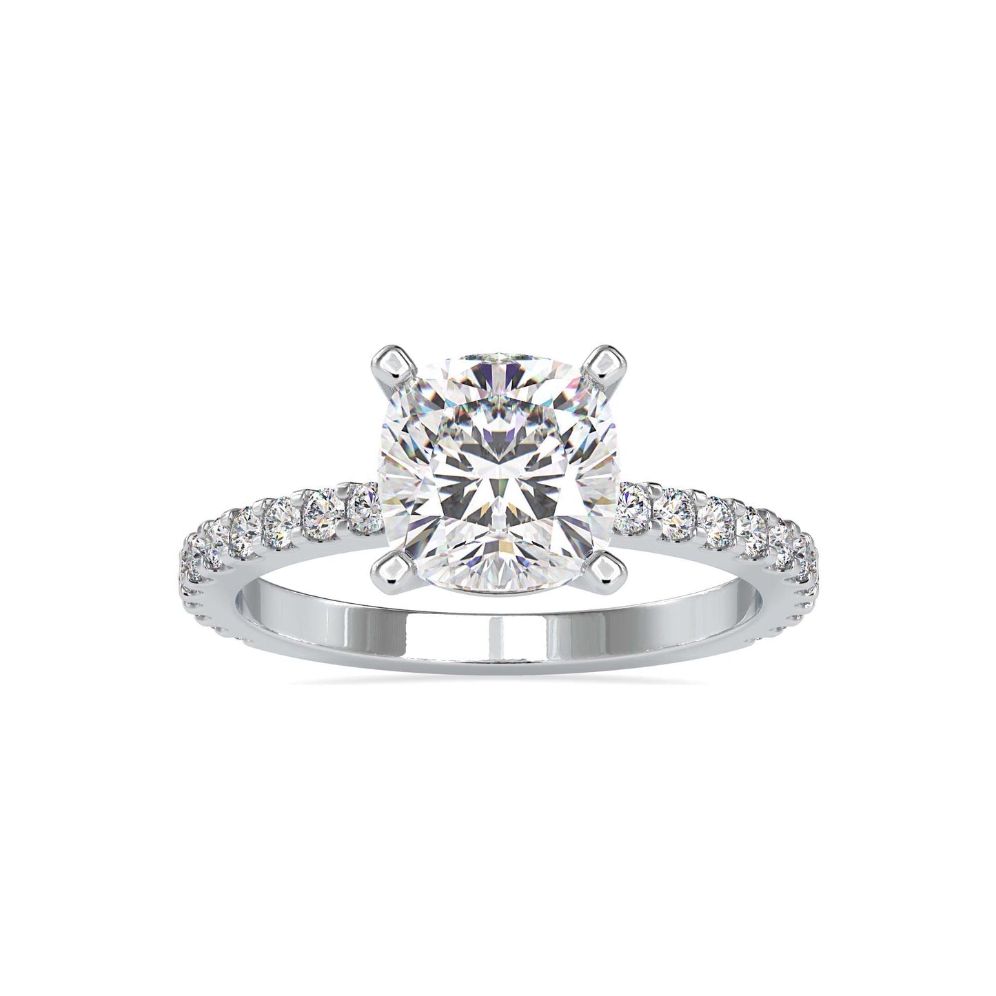 Round Brilliant Cut Diamond Solitaire Engagement Ring with Pavé Band | 14K White & Yellow Gold
