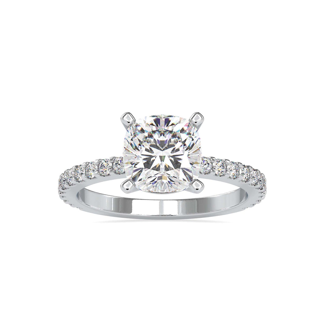 Round Brilliant Cut Diamond Solitaire Engagement Ring with Pavé Band | 14K White & Yellow Gold