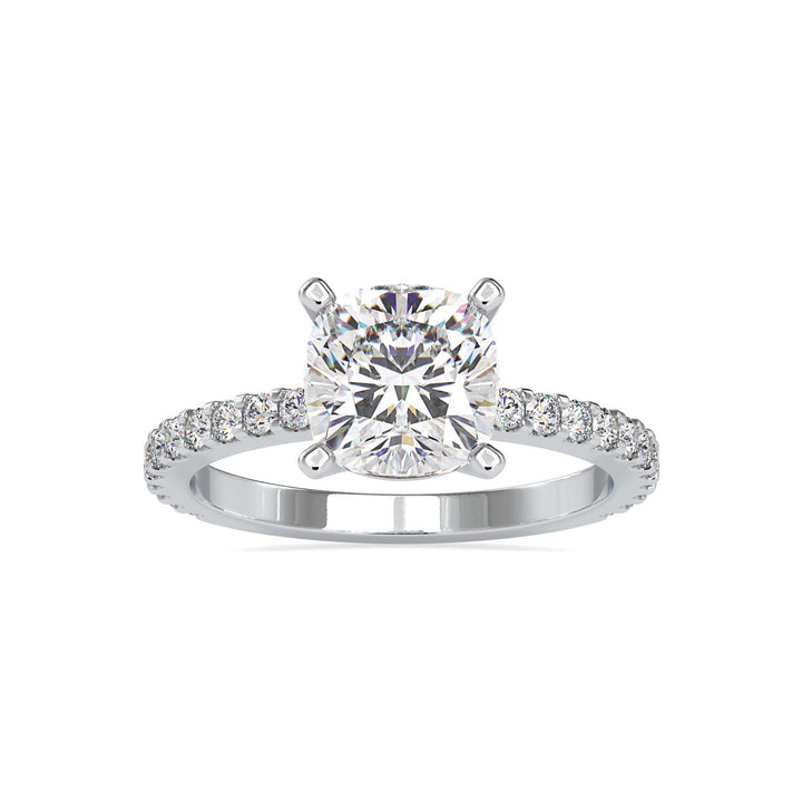 Round Brilliant Cut Diamond Solitaire Engagement Ring with Pavé Band | 14K White & Yellow Gold