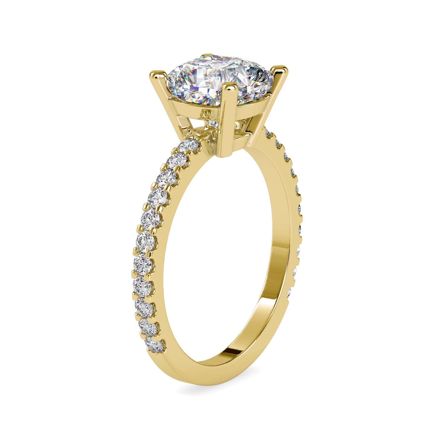 Round Brilliant Cut Diamond Solitaire Engagement Ring with Pavé Band | 14K White & Yellow Gold