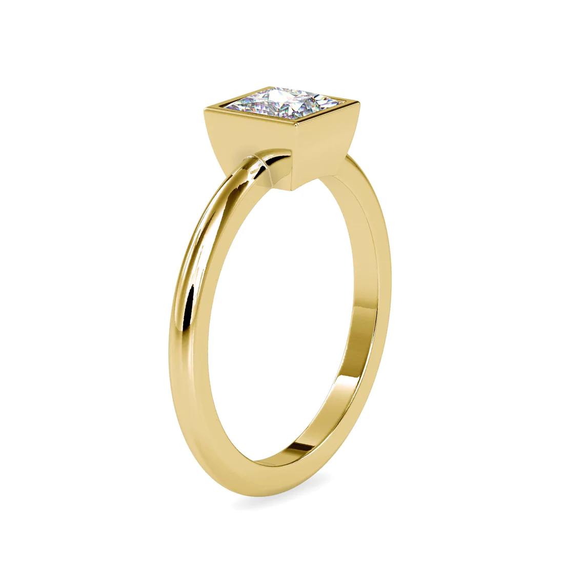 Princess Cut Bezel Set Solitaire Ring in 14K Gold & White Gold | Minimalist Engagement Ring