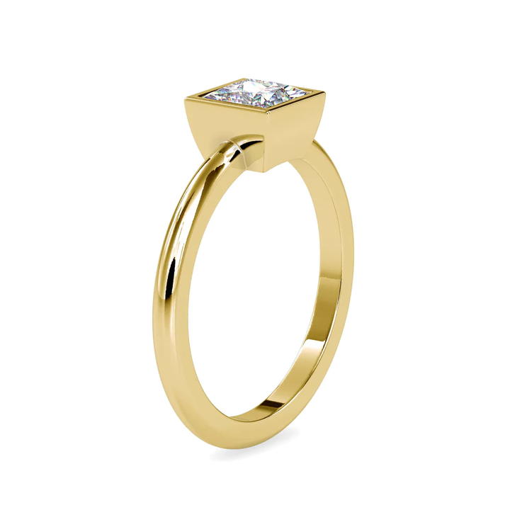 Princess Cut Bezel Set Solitaire Ring in 14K Gold & White Gold | Minimalist Engagement Ring