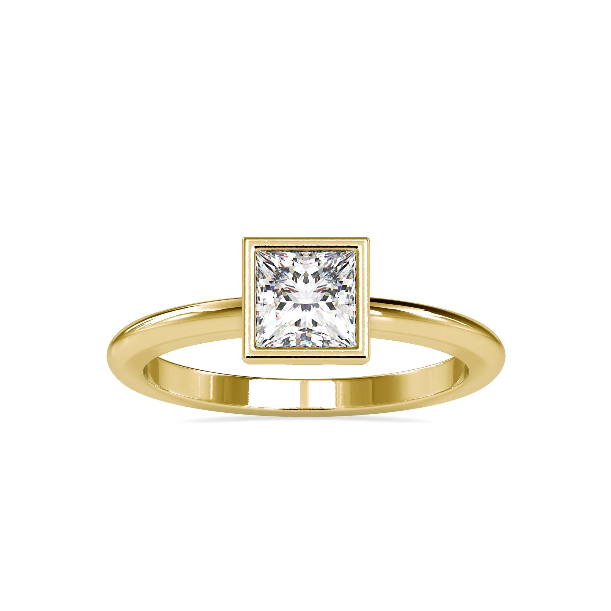 Princess Cut Bezel Set Solitaire Ring in 14K Gold & White Gold | Minimalist Engagement Ring