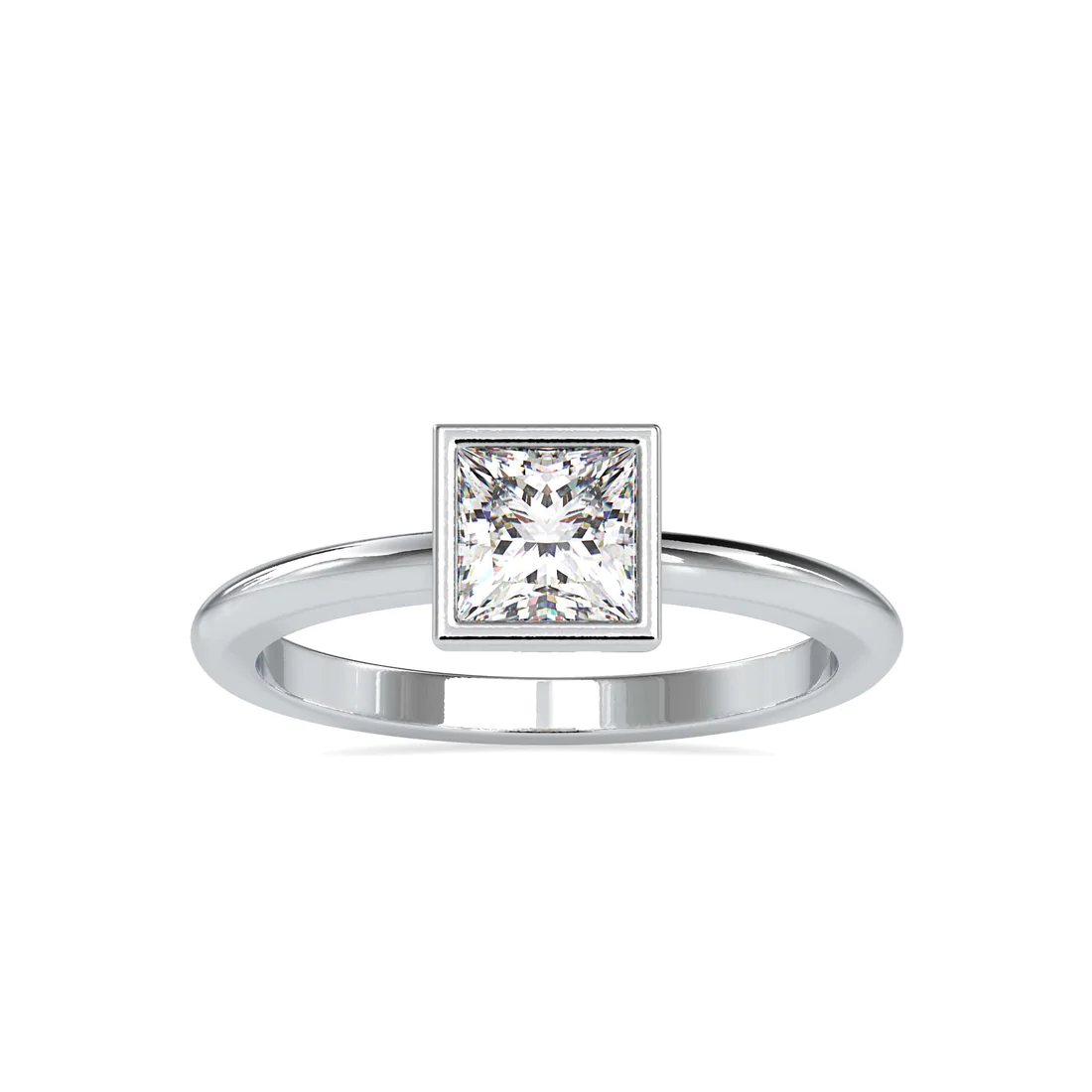 Princess Cut Bezel Set Solitaire Ring in 14K Gold & White Gold | Minimalist Engagement Ring