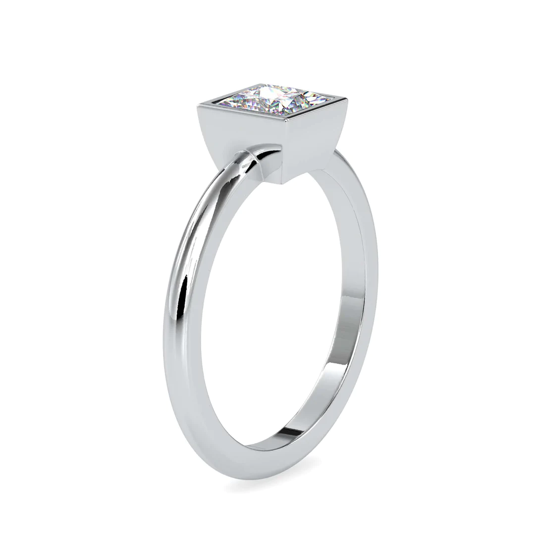 Princess Cut Bezel Set Solitaire Ring in 14K Gold & White Gold | Minimalist Engagement Ring
