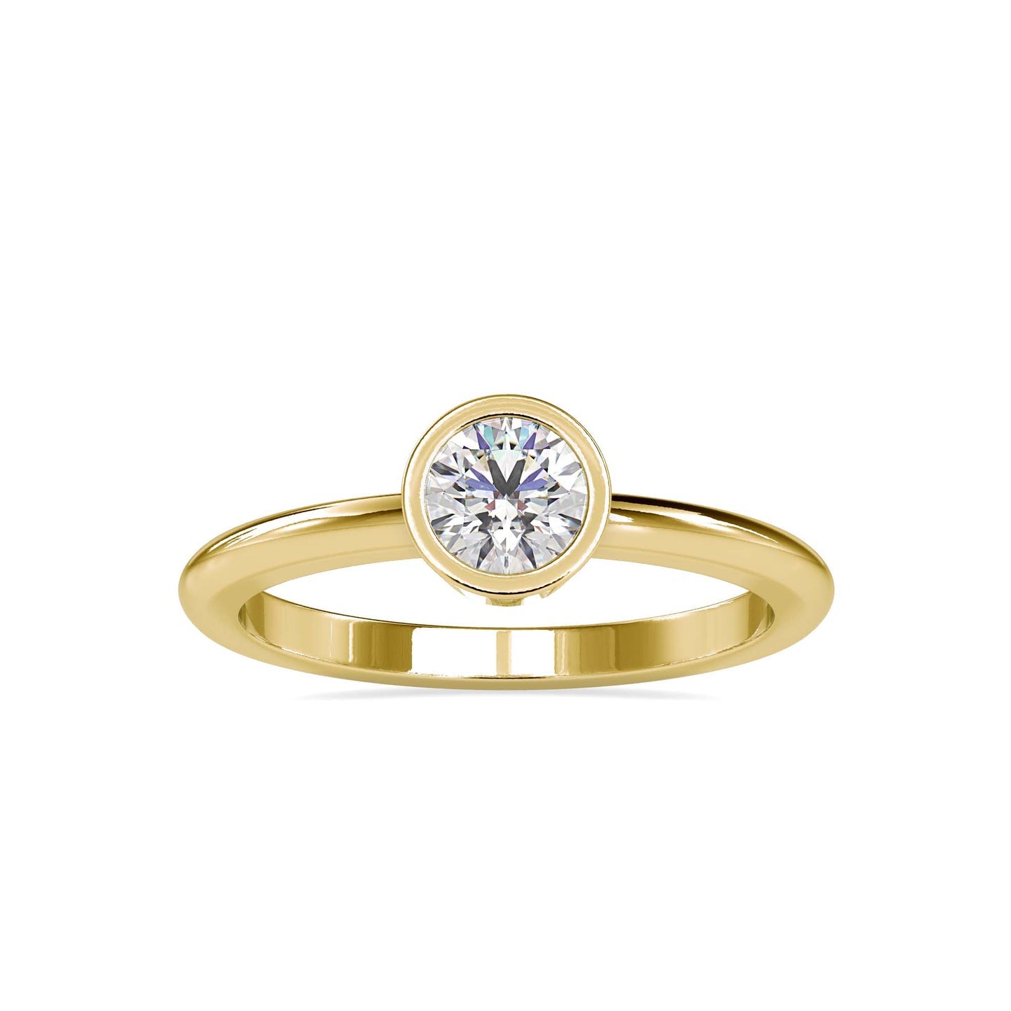 Round Brilliant Bezel Set Solitaire Diamond Ring in 14K White & Yellow Gold | Minimalist Engagement Ring