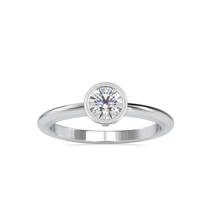 Round Brilliant Bezel Set Solitaire Diamond Ring in 14K White & Yellow Gold | Minimalist Engagement Ring