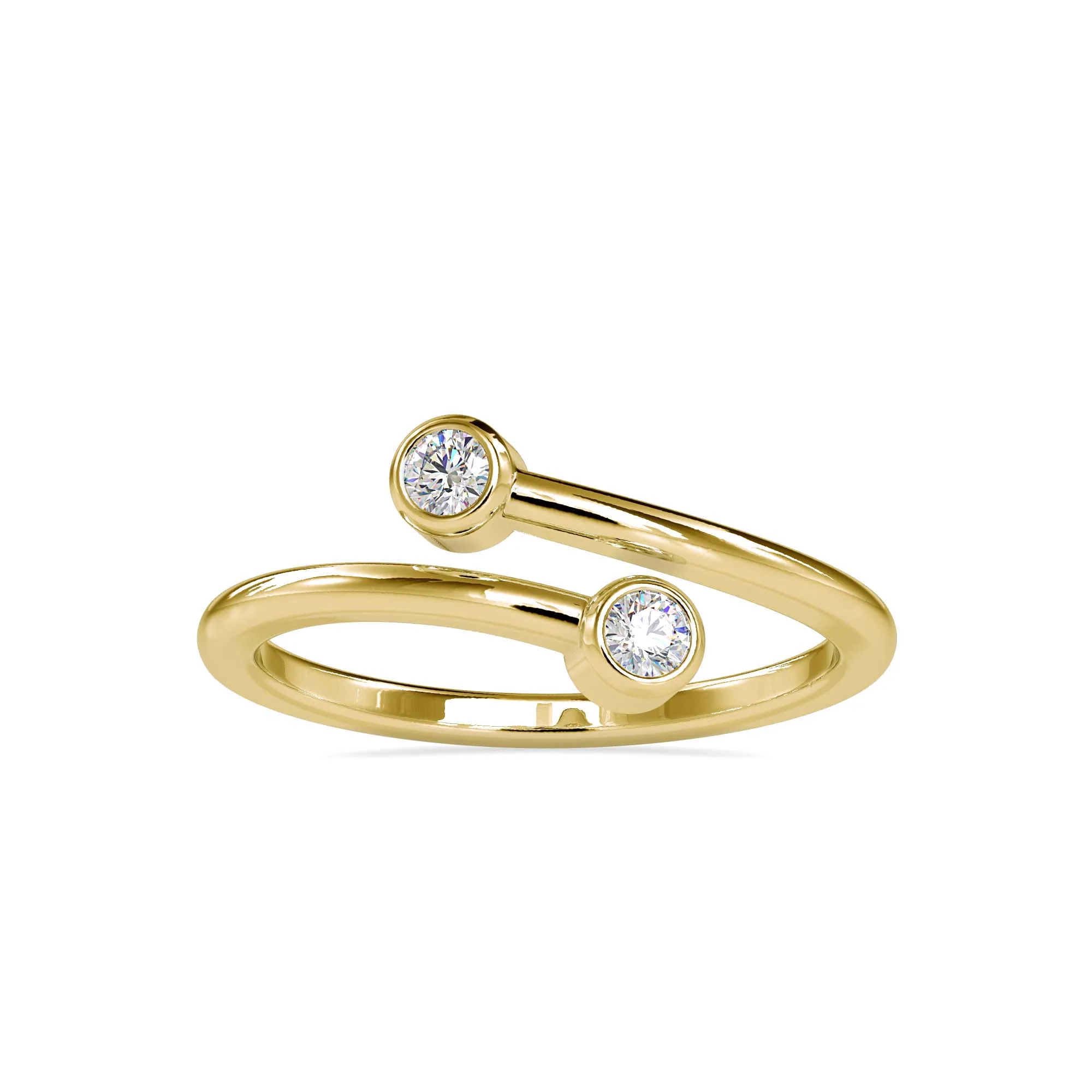 Open Bypass Bezel Set Round Diamond Ring – 14K Yellow Gold & White Gold