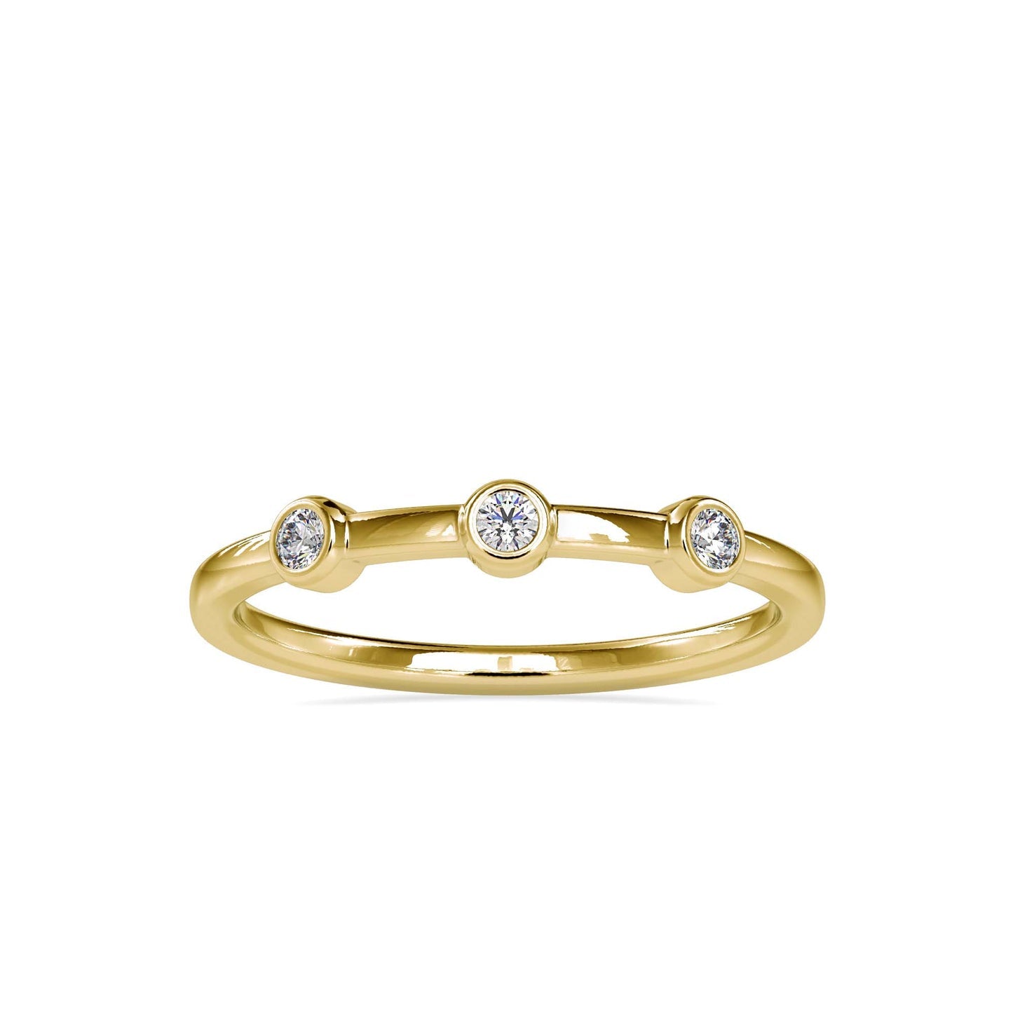 Minimalist Three Stone Bezel Set Diamond Ring in 14K White & Yellow Gold