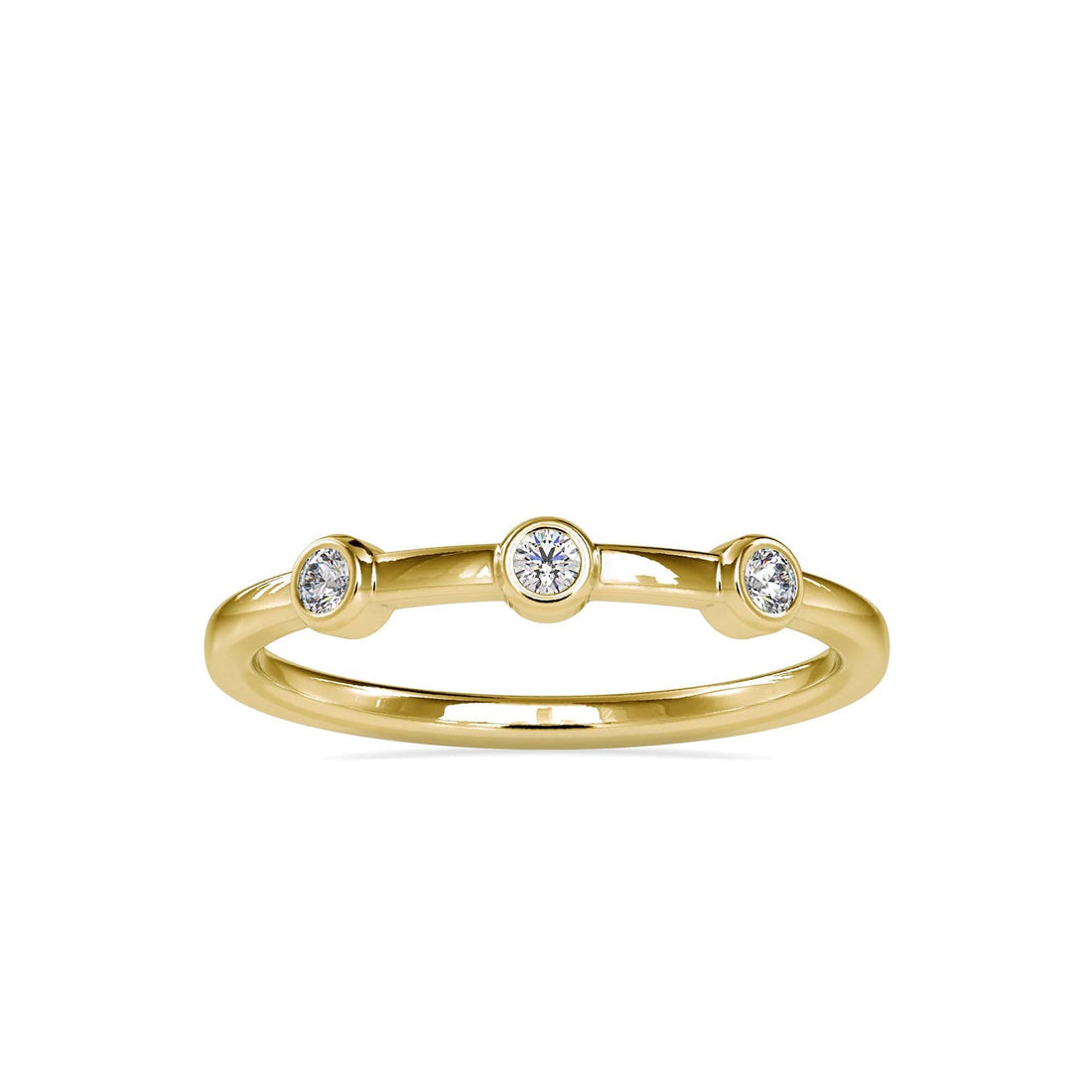Minimalist Three Stone Bezel Set Diamond Ring in 14K White & Yellow Gold