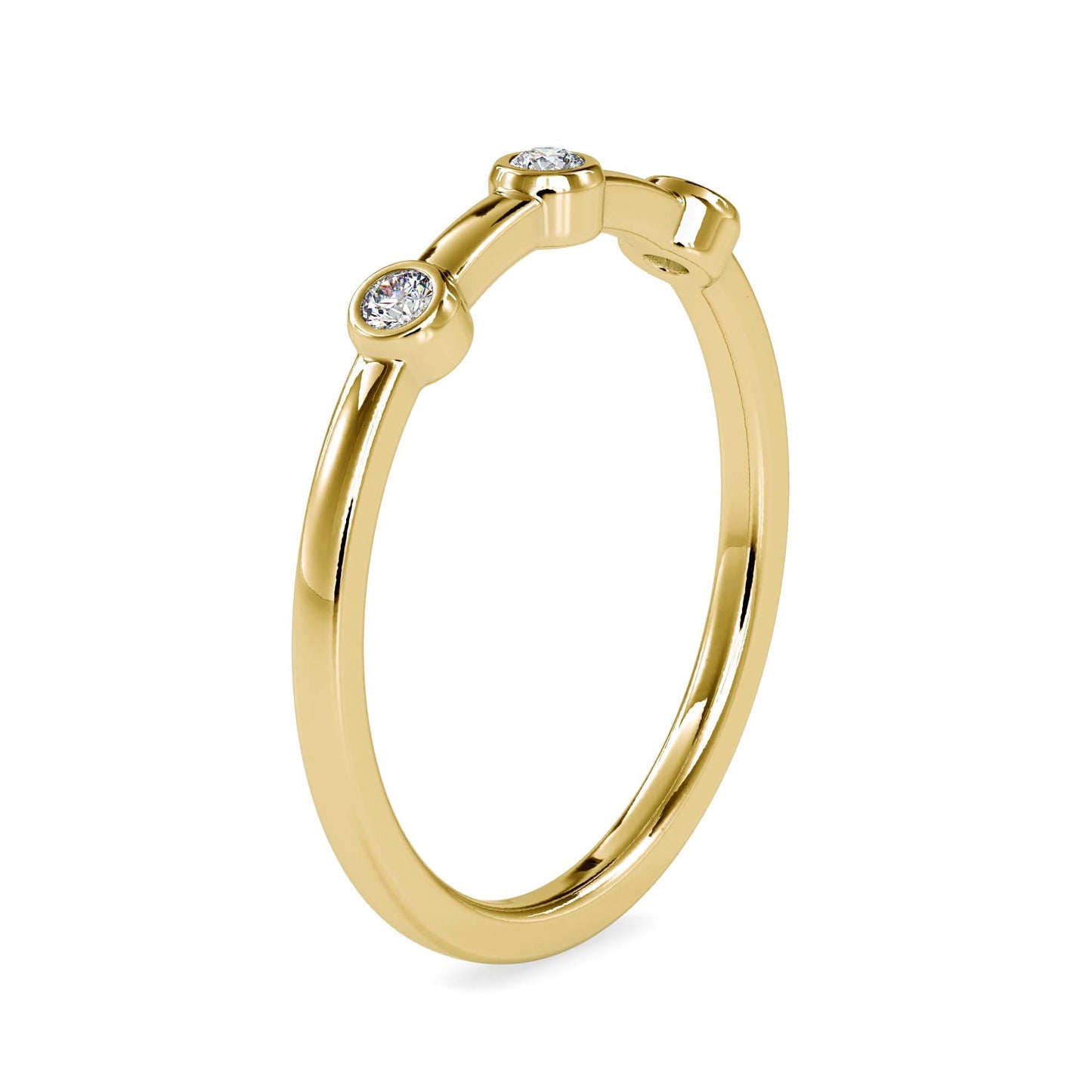 Minimalist Three Stone Bezel Set Diamond Ring in 14K White & Yellow Gold