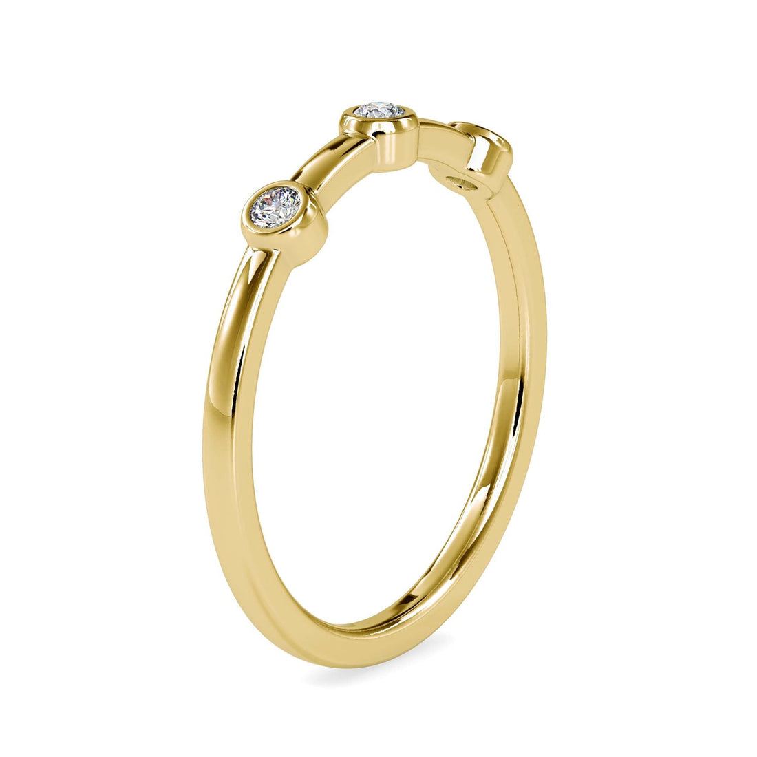 Minimalist Three Stone Bezel Set Diamond Ring in 14K White & Yellow Gold