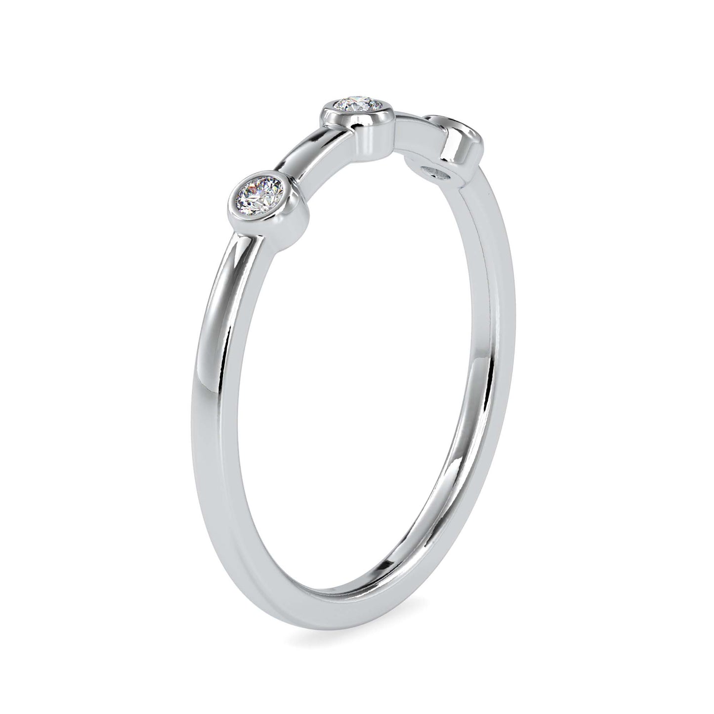 Minimalist Three Stone Bezel Set Diamond Ring in 14K White & Yellow Gold