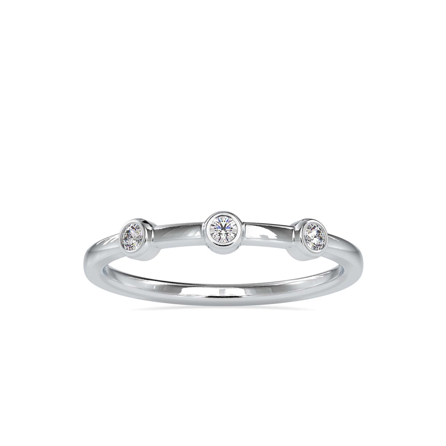 Minimalist Three Stone Bezel Set Diamond Ring in 14K White & Yellow Gold