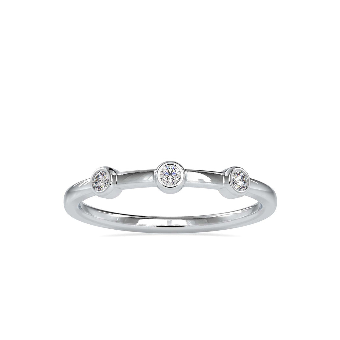 Minimalist Three Stone Bezel Set Diamond Ring in 14K White & Yellow Gold