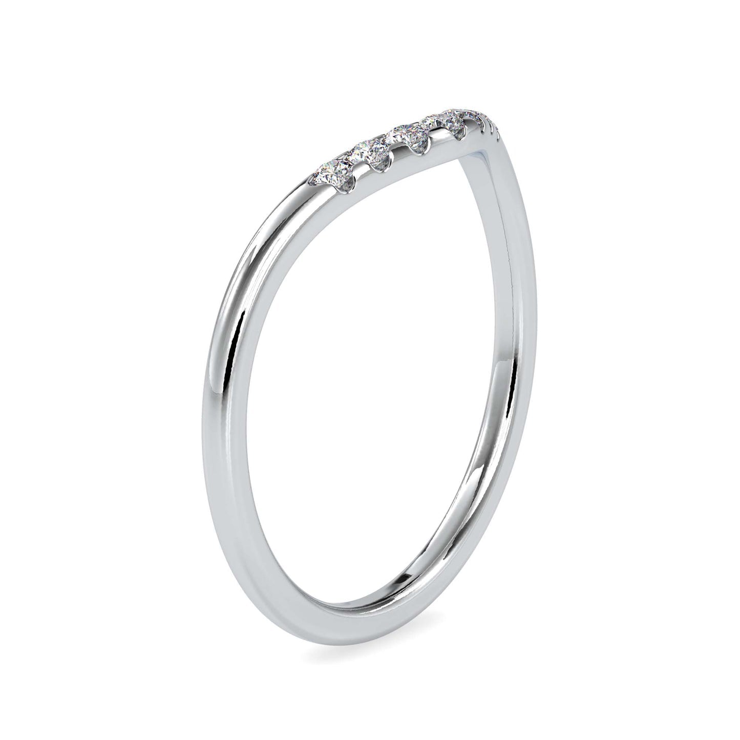 Round Diamond Curved Wedding Band in 14K Gold & White Gold | Stackable Diamond Ring