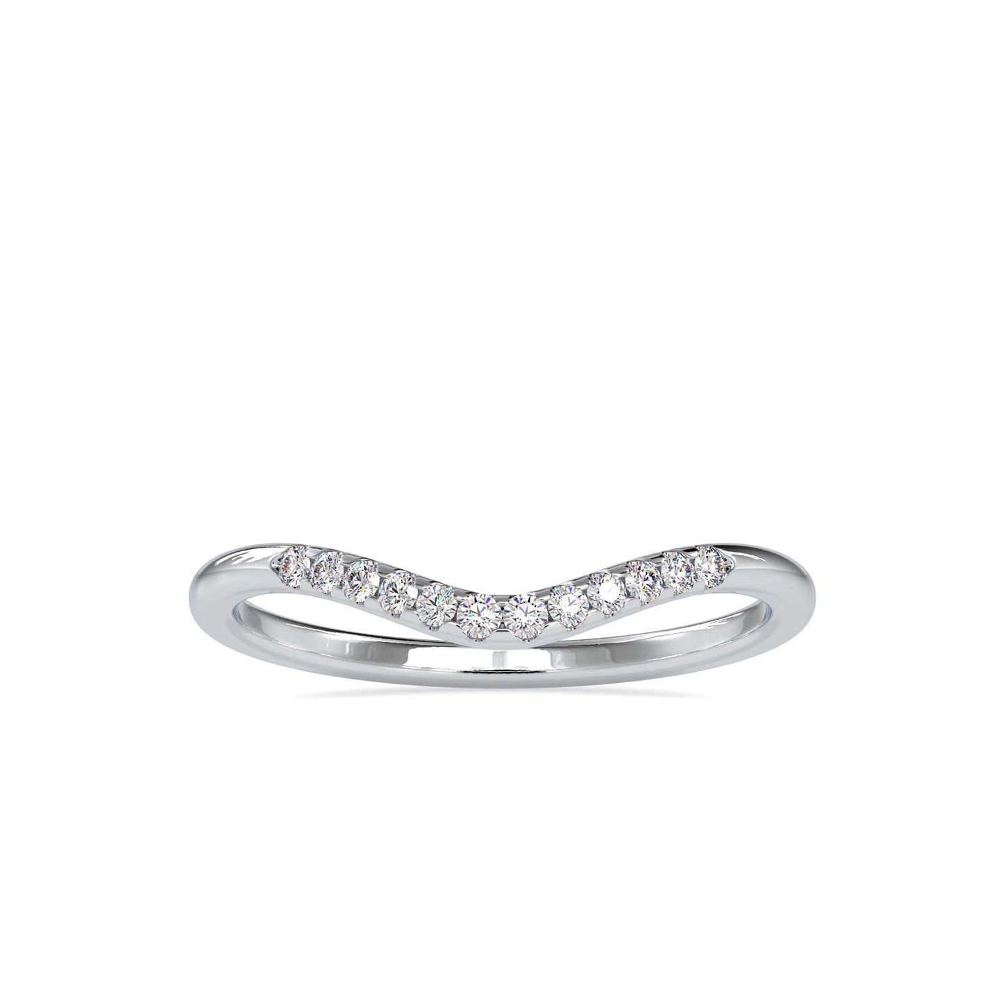 Diamond V-Shaped Curved Wedding Band with Pavé Diamonds | Elegant Stackable Ring