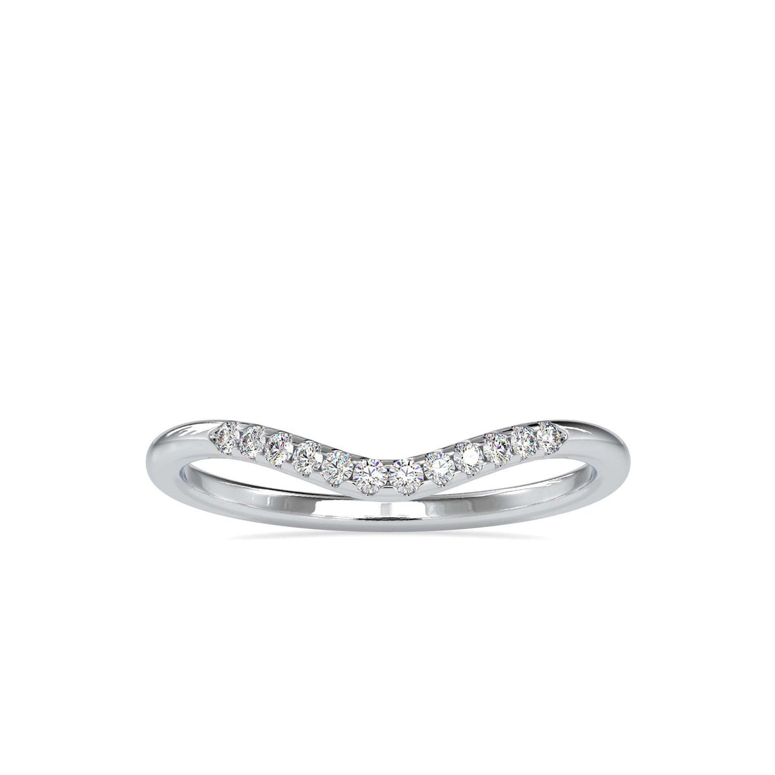Diamond V-Shaped Curved Wedding Band with Pavé Diamonds | Elegant Stackable Ring
