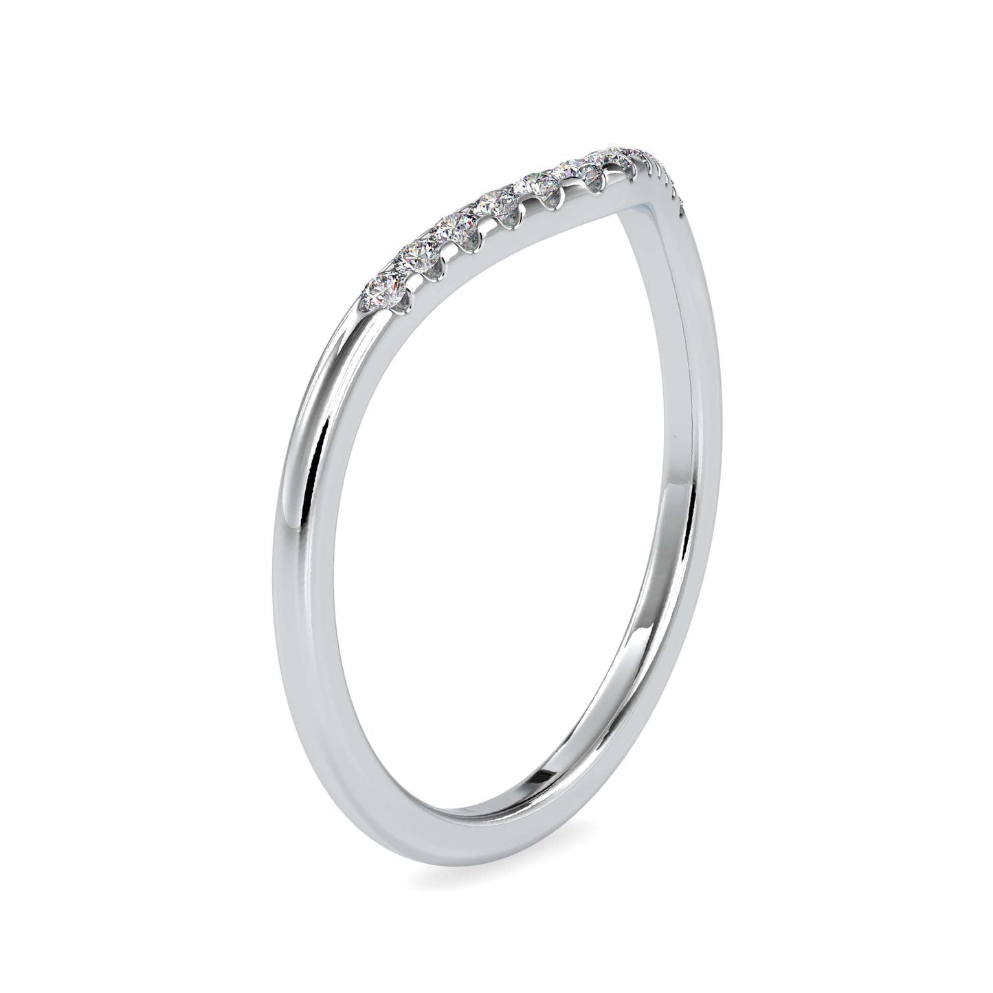 Diamond V-Shaped Curved Wedding Band with Pavé Diamonds | Elegant Stackable Ring