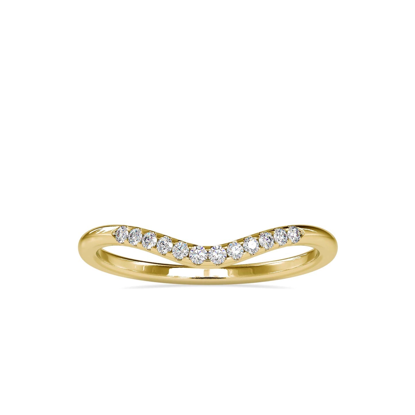 Diamond V-Shaped Curved Wedding Band with Pavé Diamonds | Elegant Stackable Ring