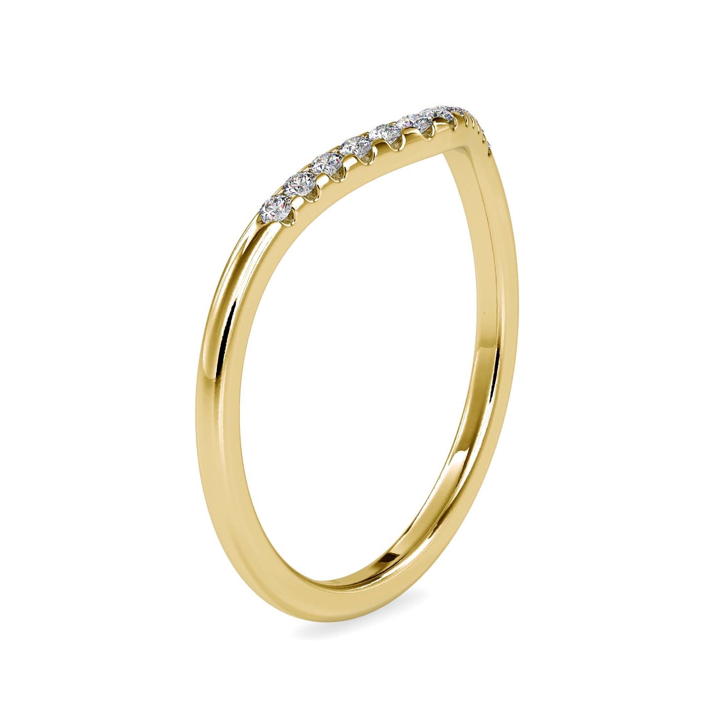 Diamond V-Shaped Curved Wedding Band with Pavé Diamonds | Elegant Stackable Ring