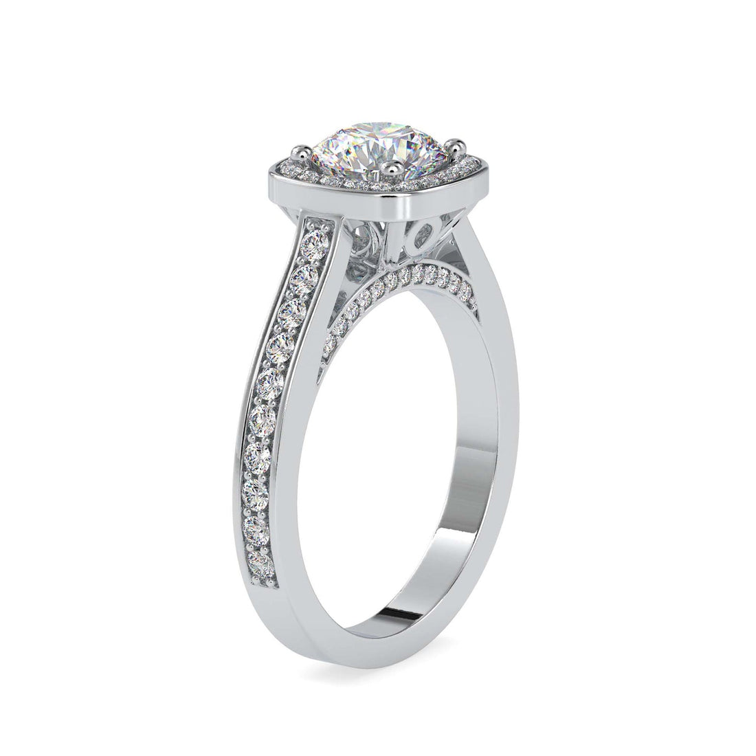 Round Brilliant Halo Diamond Engagement Ring with Pavé Band | Available in White & Yellow Gold