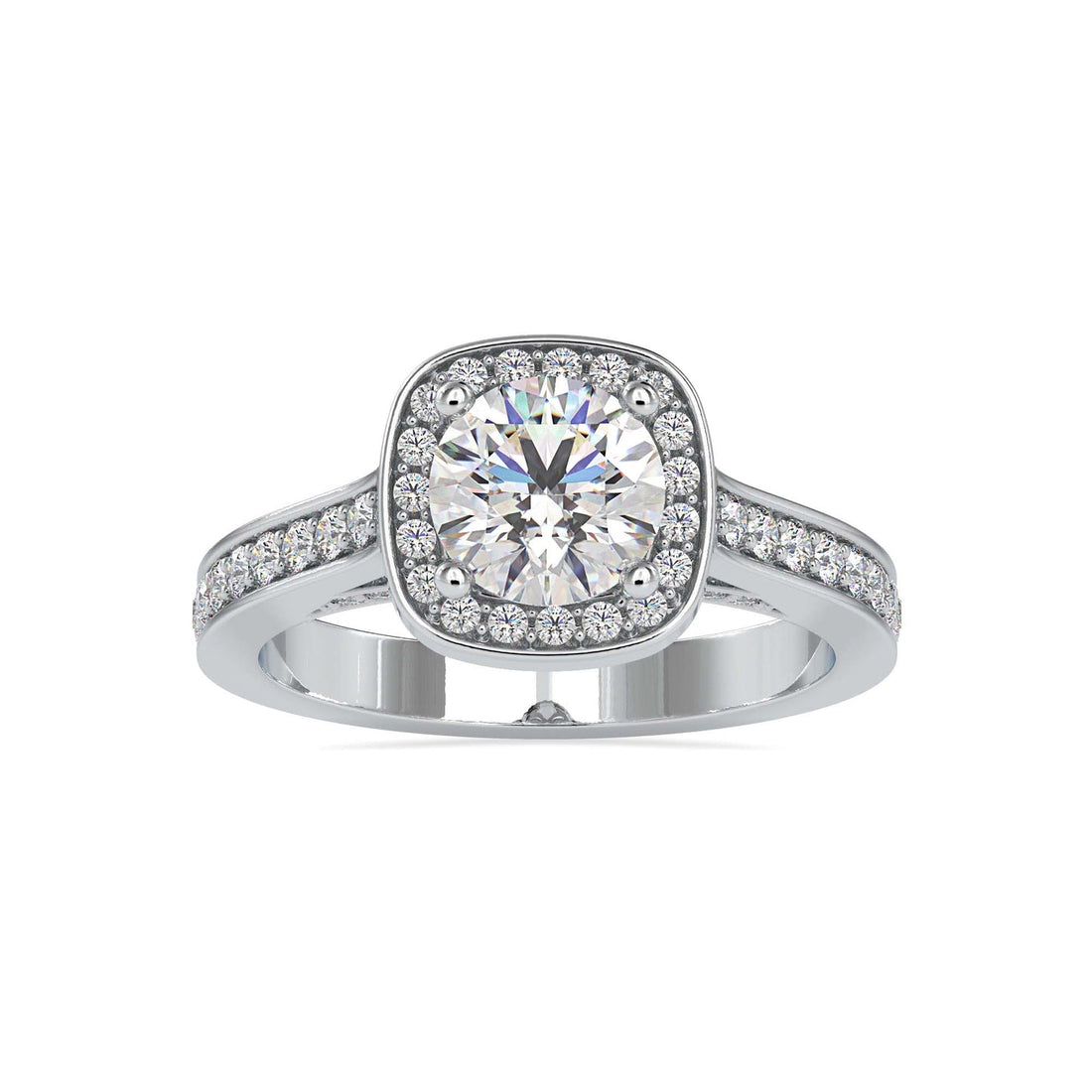 Round Brilliant Halo Diamond Engagement Ring with Pavé Band | Available in White & Yellow Gold