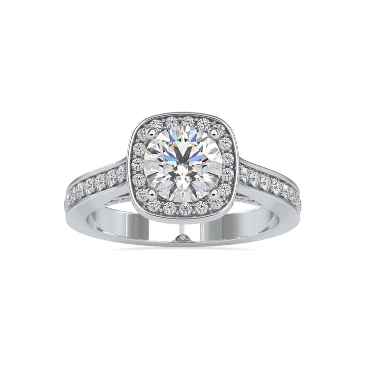 Round Brilliant Halo Diamond Engagement Ring with Pavé Band | Available in White & Yellow Gold