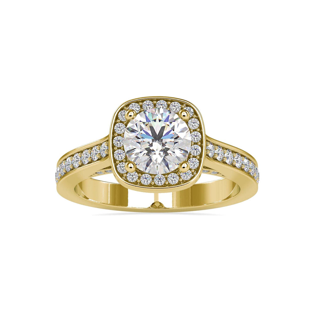 Round Brilliant Halo Diamond Engagement Ring with Pavé Band | Available in White & Yellow Gold