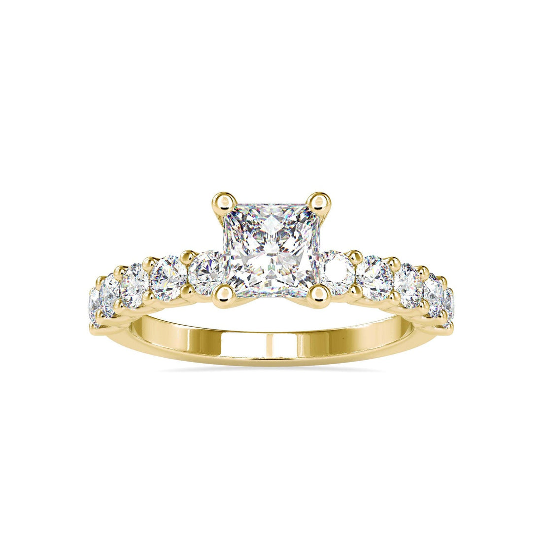 Princess Cut Diamond Engagement Ring with Round Side Stones | Gold & White Gold