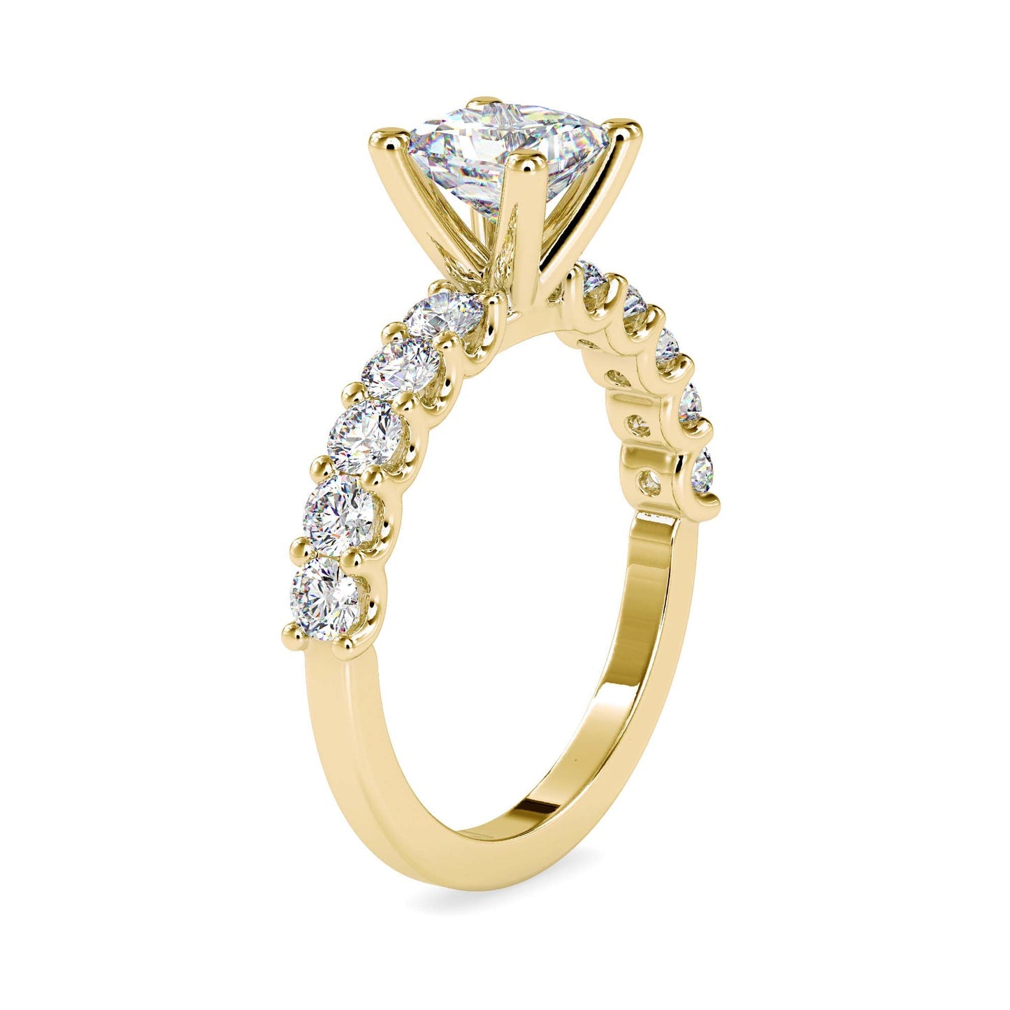 Princess Cut Diamond Engagement Ring with Round Side Stones | Gold & White Gold