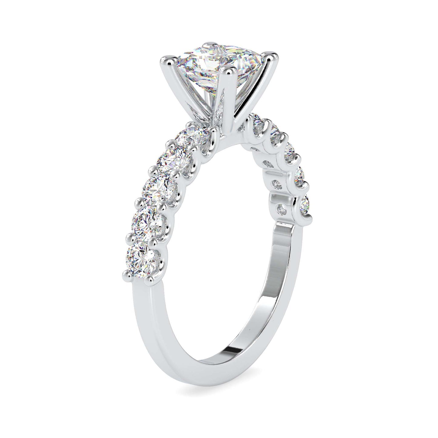 Princess Cut Diamond Engagement Ring with Round Side Stones | Gold & White Gold