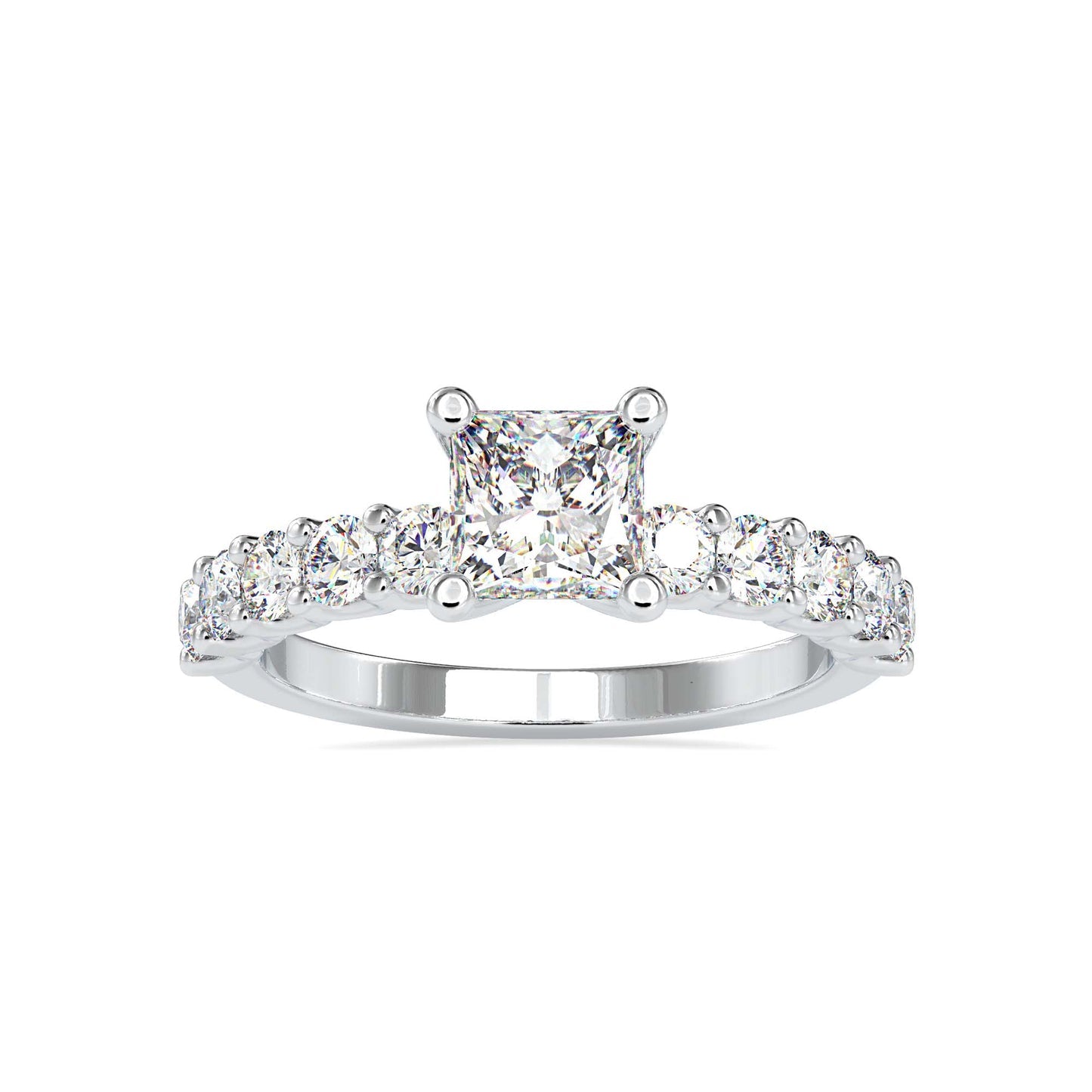 Princess Cut Diamond Engagement Ring with Round Side Stones | Gold & White Gold