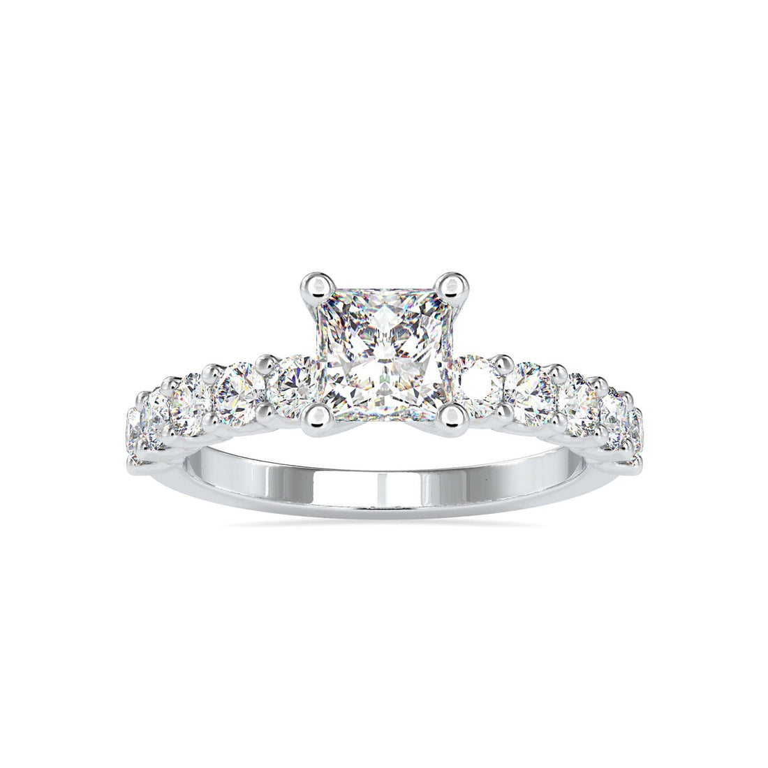 Princess Cut Diamond Engagement Ring with Round Side Stones | Gold & White Gold