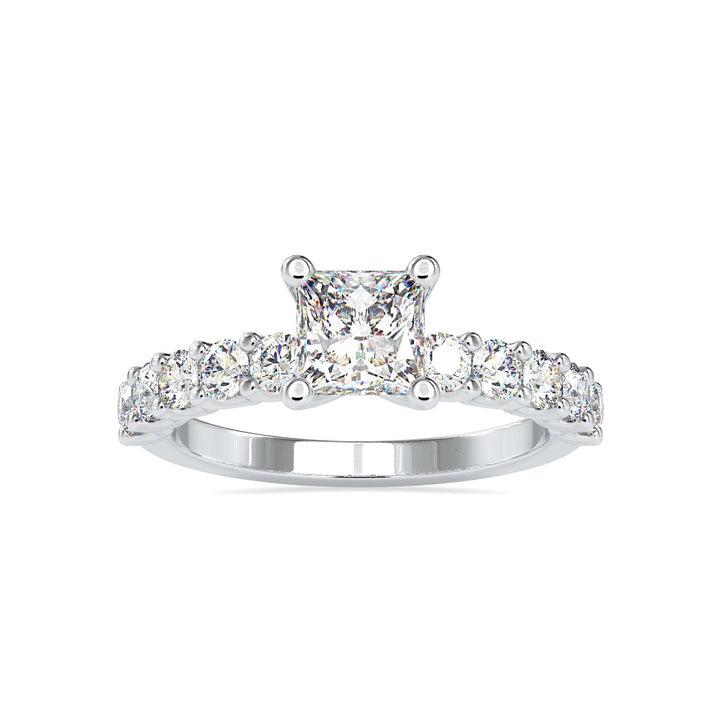 Princess Cut Diamond Engagement Ring with Round Side Stones | Gold & White Gold