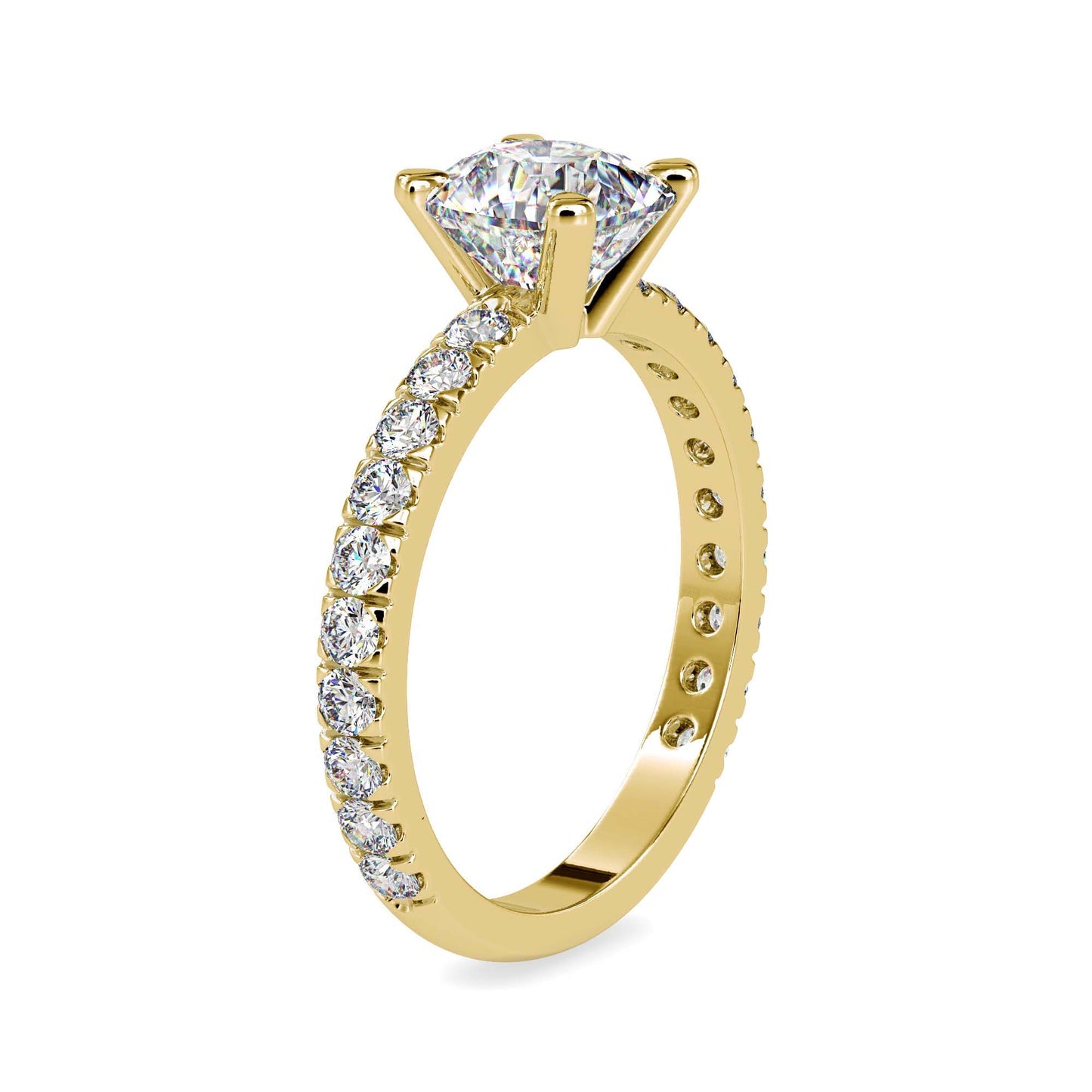 Classic Round Cut Diamond Solitaire Engagement Ring with Pavé Band