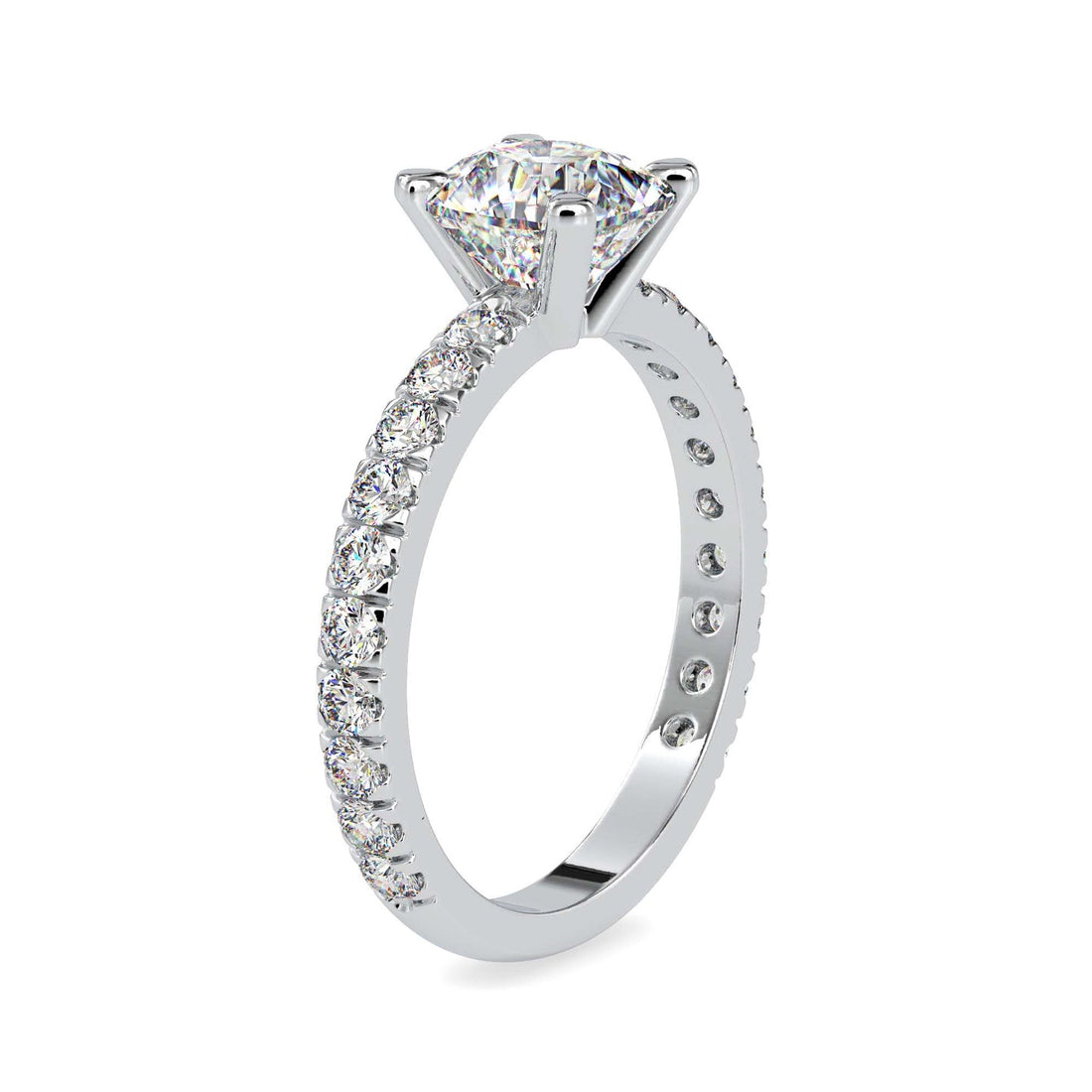 Classic Round Cut Diamond Solitaire Engagement Ring with Pavé Band