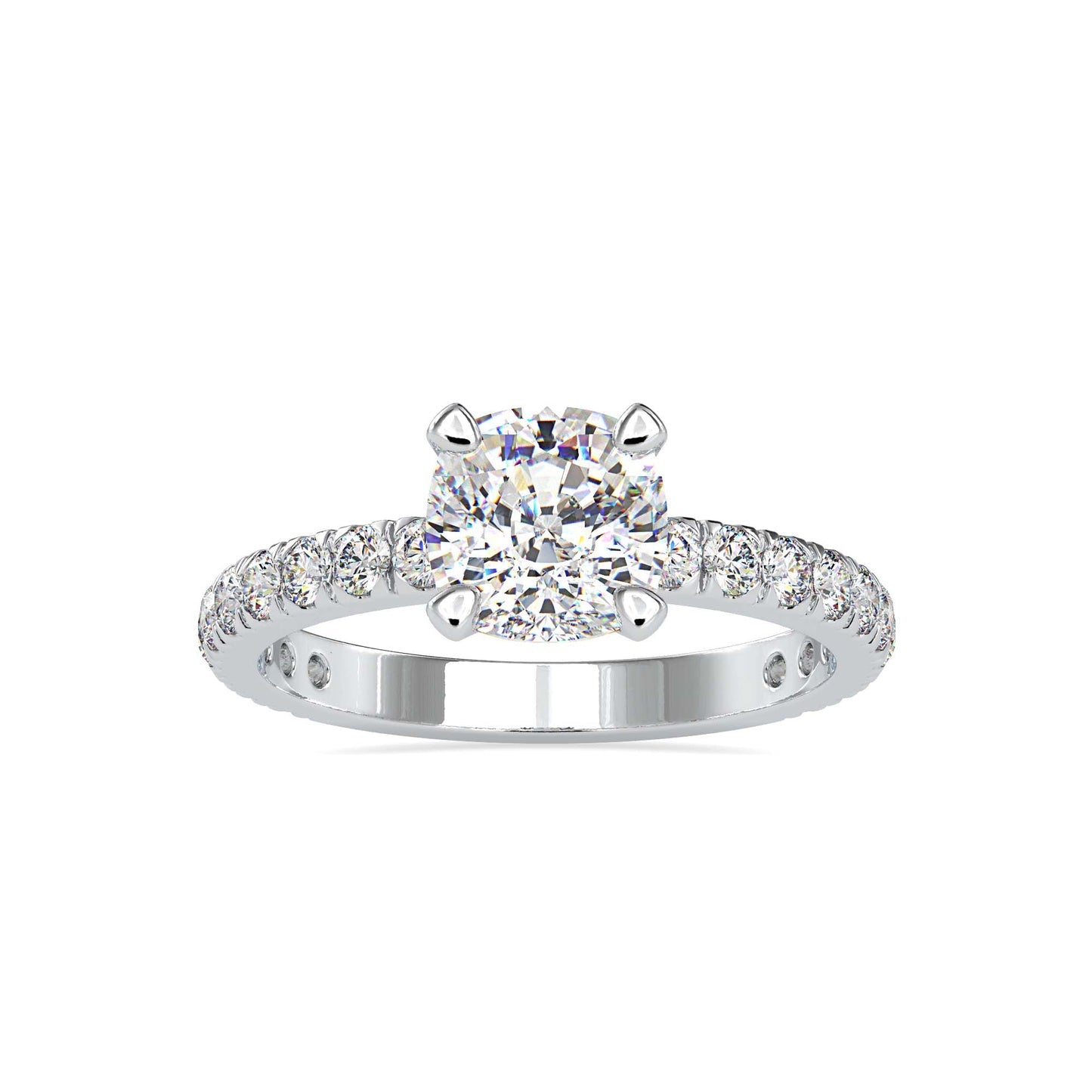 Classic Round Cut Diamond Solitaire Engagement Ring with Pavé Band