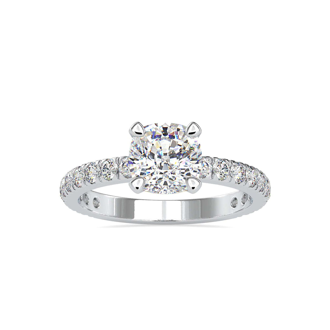 Classic Round Cut Diamond Solitaire Engagement Ring with Pavé Band