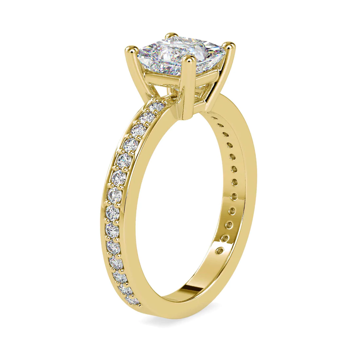Princess Diamond Engagement Ring in 14K White Gold | Pave Diamond Band