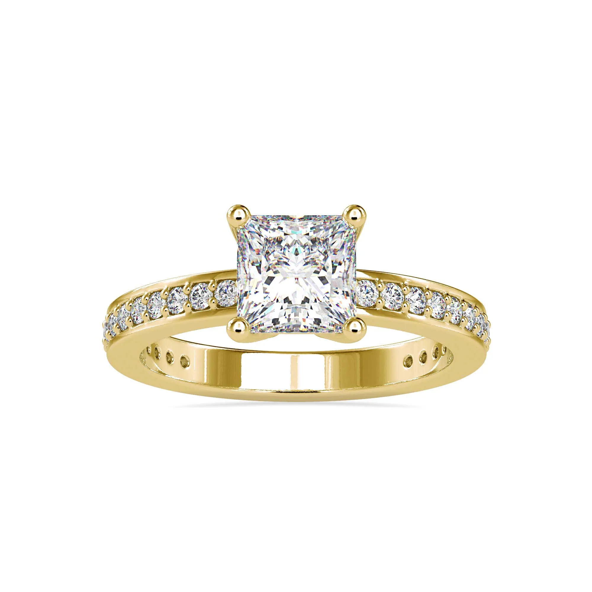 Princess Cut Diamond Engagement Ring with Channel Set Side Stones in White Gold | Elegant Solitaire Ring
